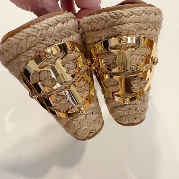 Tory Burch Wedge Espadrille Sandal Brown Suede Slip On Size 6 - Picture 4 of 11